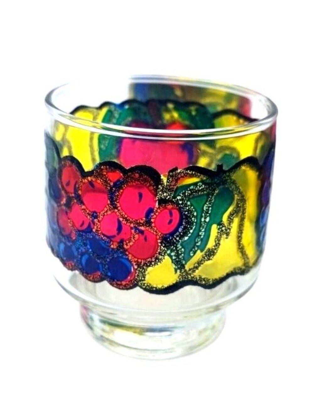 Vintage Libbey Stained Glass Fruit Frosted Stackable Rock Tumblers Set Of 4 - Picture 8 of 9